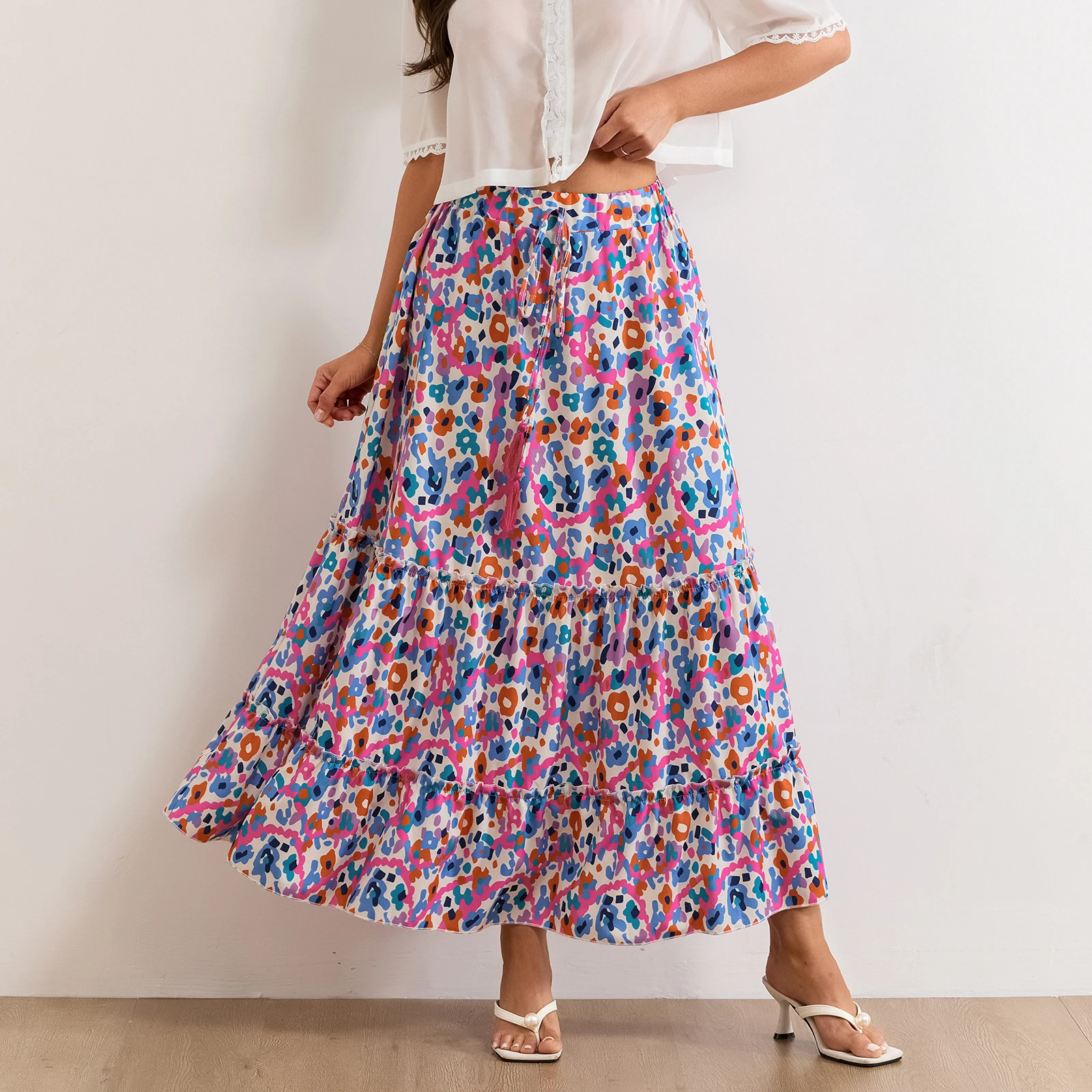 Women Flowy Floral Skirt Ruffled Hem Elastic Waist Skirt Summer Casual A Line Maxi Beach Skirt
Women Flowy Floral Skirt Ruffled Hem Elastic Waist Skirt Summer Casual A Line Maxi Beach Skirt