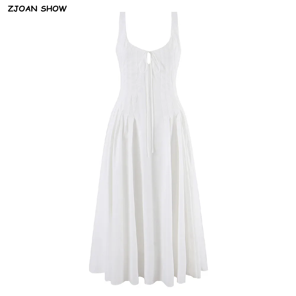 CHIC Women White Bow Hollow Out O neck Tank Dress Midi Long Slim Low Waist Spliced Fold Hem Swing Sling Dresses Summer Robe
CHIC Women White Bow Hollow Out O neck Tank Dress Midi Long Slim Low Waist Spliced Fold Hem Swing Sling Dresses Summer Robe