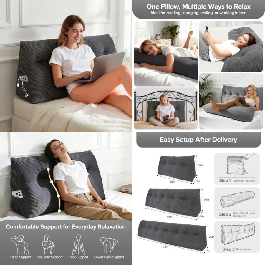 Headboard Pillow for Sitting Up in Bed, Size Backrest Triangle Reading Pillow for Daybed, Supportive Bed Back Pillow for Readin
Headboard Pillow for Sitting Up in Bed, Size Backrest Triangle Reading Pillow for Daybed, Supportive Bed Back Pillow for Readin