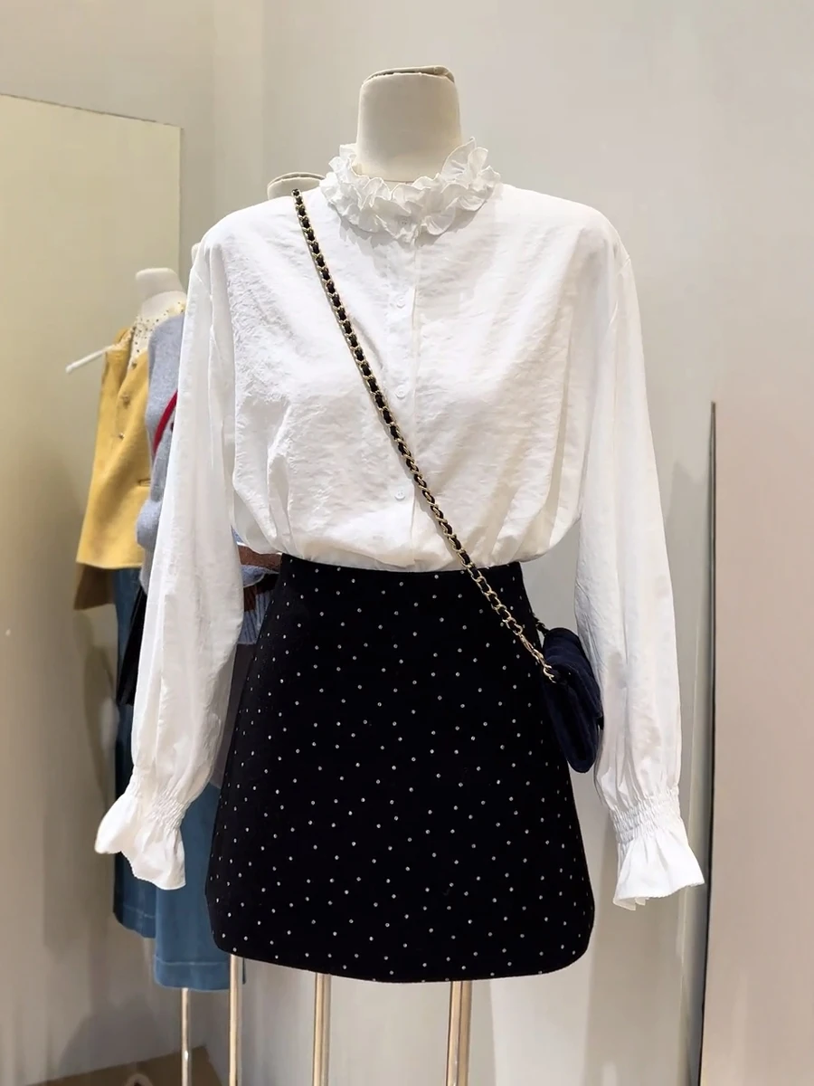 Elegant Lace Collar High Waist Polka Dot Half Skirt Two Piece Set Long Sleeve Women's Shirt Spring Fashion Casual Outfit
Elegant Lace Collar High Waist Polka Dot Half Skirt Two Piece Set Long Sleeve Women's Shirt Spring Fashion Casual Outfit