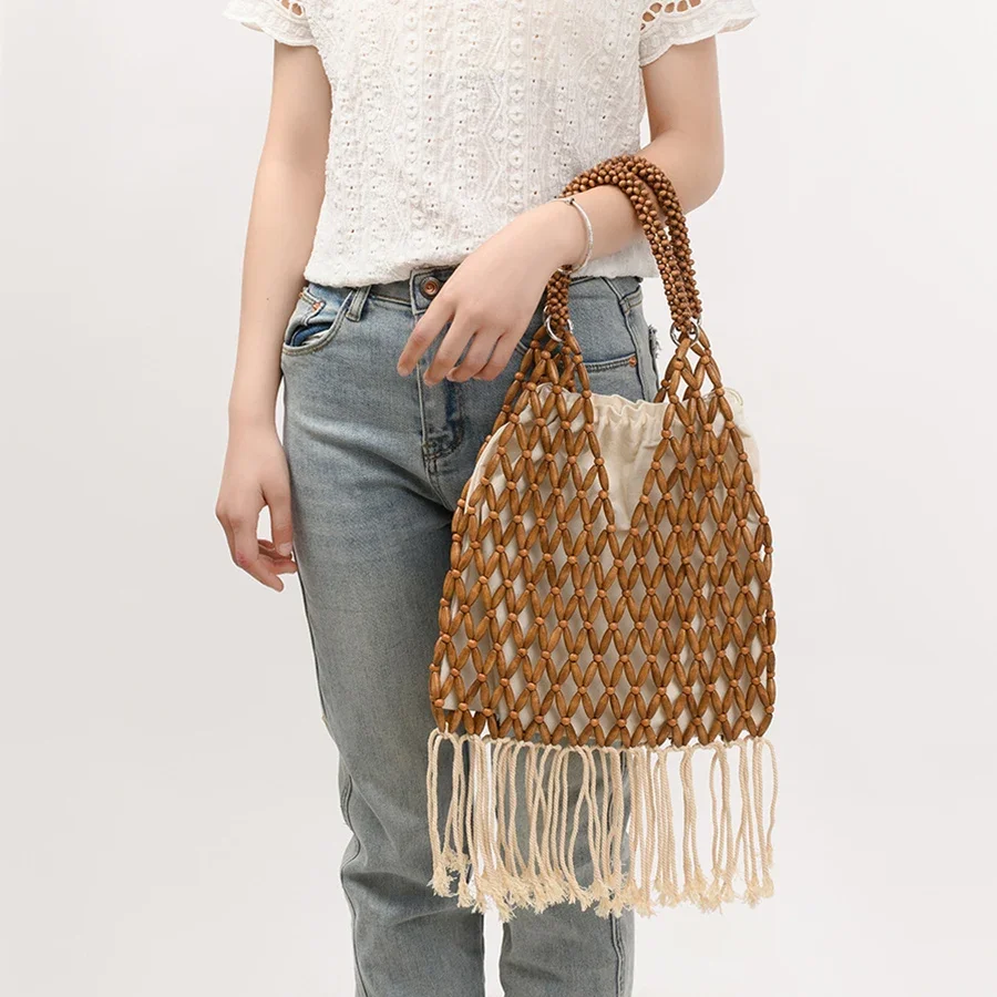 Summer Braided Bead Purse Handbags Solid Color Hollow-out Woven Tote Female Travel Fringe Beach Reticulate netted Canvas Clutch
Summer Braided Bead Purse Handbags Solid Color Hollow-out Woven Tote Female Travel Fringe Beach Reticulate netted Canvas Clutch