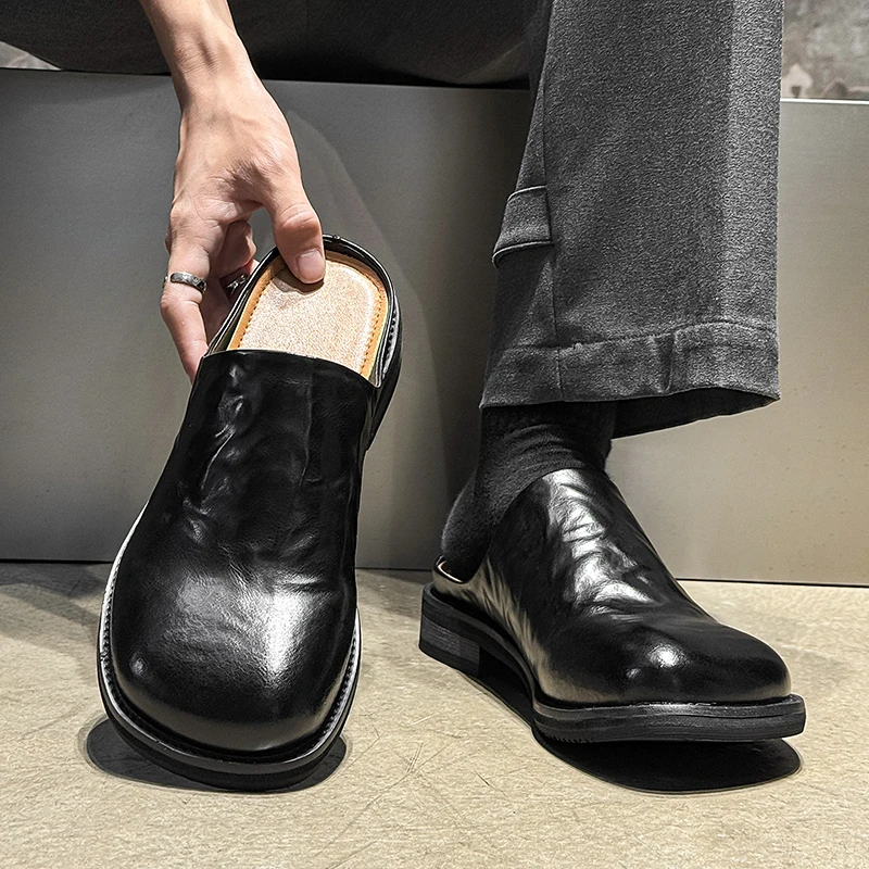 Men's Black Leather Mules Slip-On Shoes Square Toe Half Slides Thick Sole Loafers Casual Comfortable Walking Clogs 2026 New
Men's Black Leather Mules Slip-On Shoes Square Toe Half Slides Thick Sole Loafers Casual Comfortable Walking Clogs 2026 New
