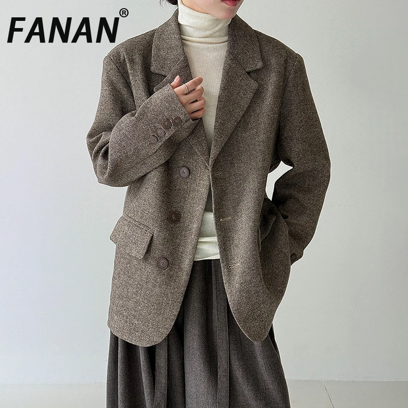 FANAN офисные женские шерстяные пиджаки с зубцами, однобортные офисные женские толстые теплые куртки, модные пальто, новинка зимы 2023 г. 
FANAN офисные женские шерстяные пиджаки с зубцами, однобортные офисные женские толстые теплые куртки, модные пальто, новинка зимы 2023 г.
