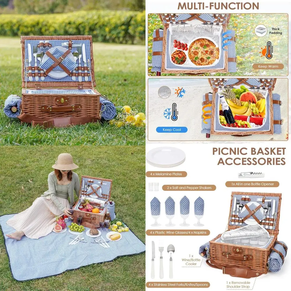 4-Person Insulated Willow Picnic Basket with Waterproof Blanket & Shoulder Strap, Perfect Outdoor Hamper Gift for Holidays
4-Person Insulated Willow Picnic Basket with Waterproof Blanket & Shoulder Strap, Perfect Outdoor Hamper Gift for Holidays