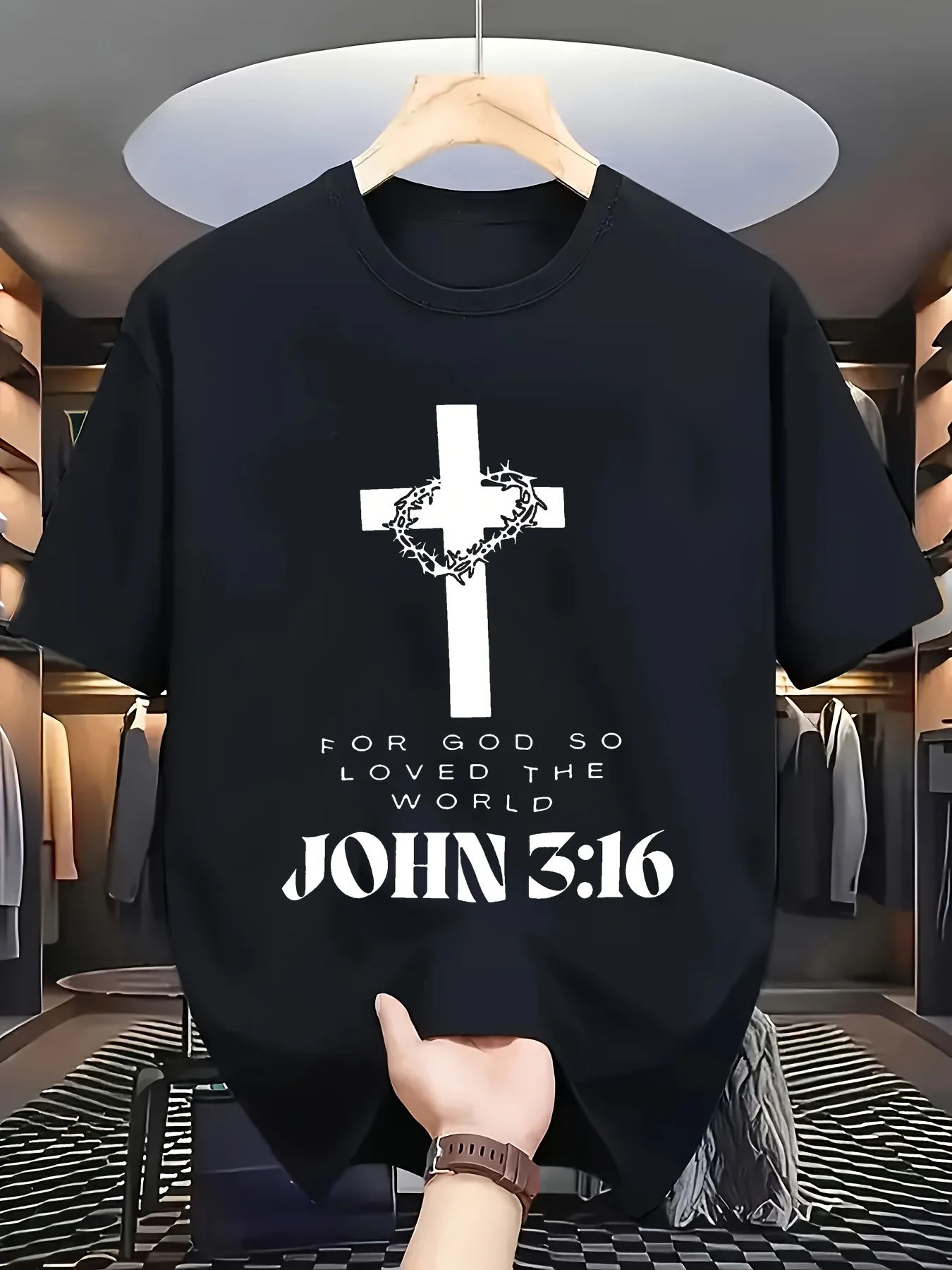 Men's Casual Short-sleeved T-shirt with Scripture and Cross Prints, Regular Style, Summer Religious Clothing, Soft Material
Men's Casual Short-sleeved T-shirt with Scripture and Cross Prints, Regular Style, Summer Religious Clothing, Soft Material