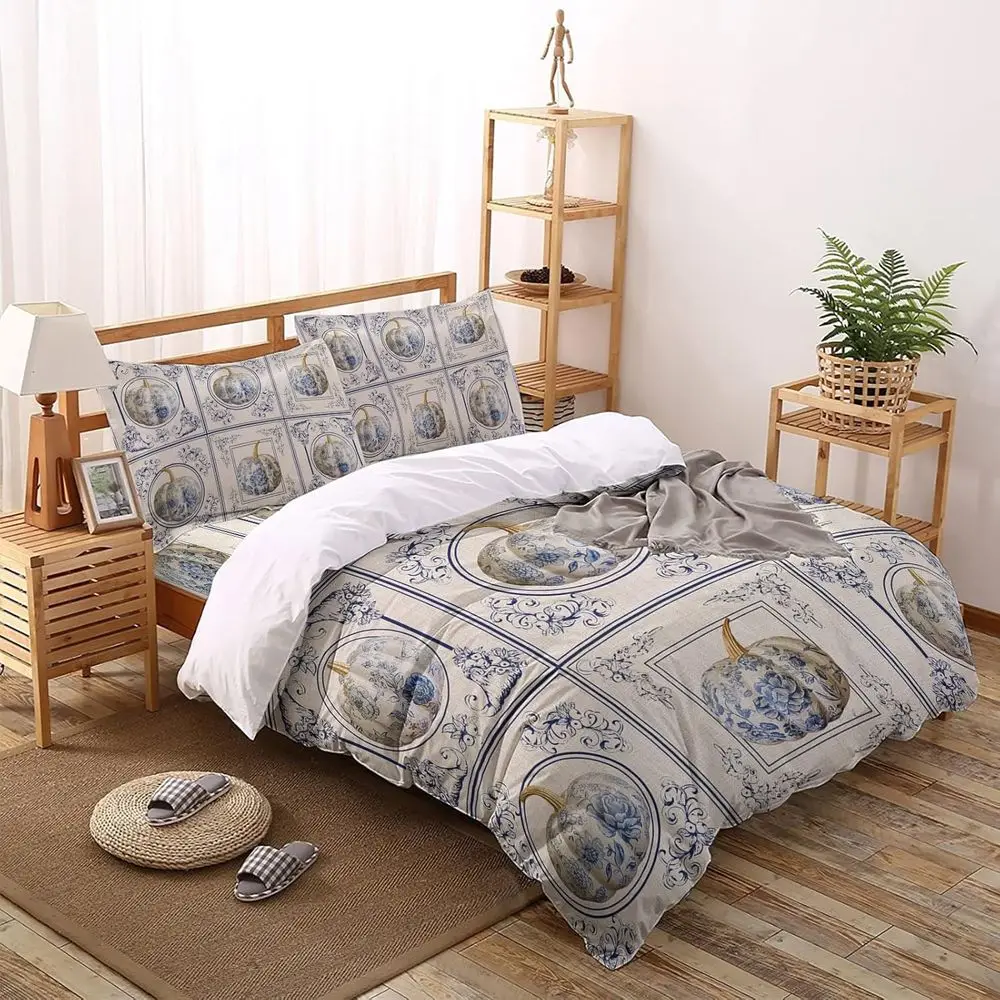 loral Pumpkin 4 Pieces Duvet Cover Bedding Set - 1 Duvet Cover + 1 lat Sheet + 2 Pillow Shams, Vintage Blue lower Pumpkin all Au
loral Pumpkin 4 Pieces Duvet Cover Bedding Set - 1 Duvet Cover + 1 lat Sheet + 2 Pillow Shams, Vintage Blue lower Pumpkin all Au