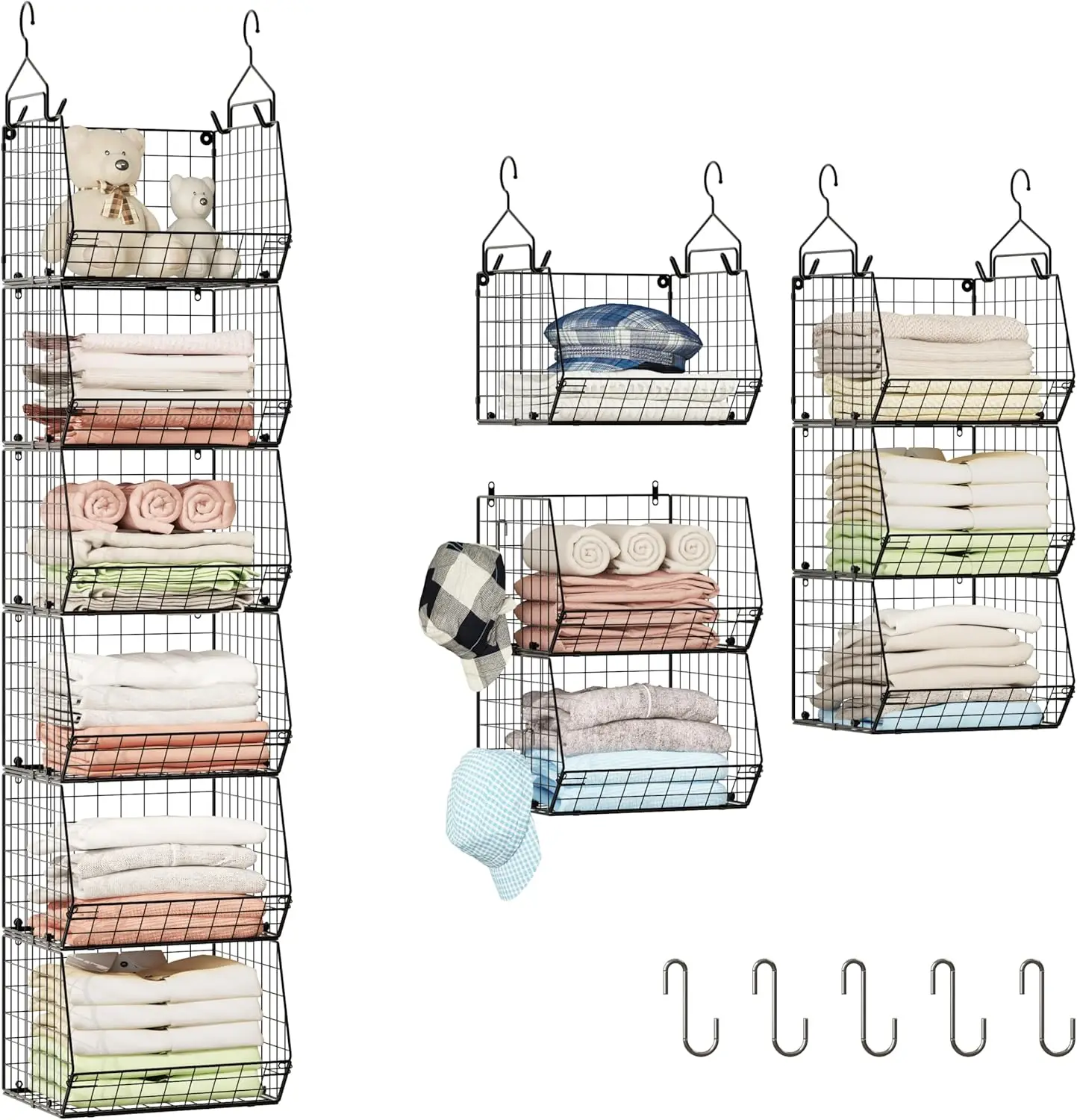 6 Tier Closet Hanging Organizer, Clothes Shelves with 4 Hanging Hooks, 5 S Hooks, Wire Storage Basket Bins, for Clothi
6 Tier Closet Hanging Organizer, Clothes Shelves with 4 Hanging Hooks, 5 S Hooks, Wire Storage Basket Bins, for Clothi