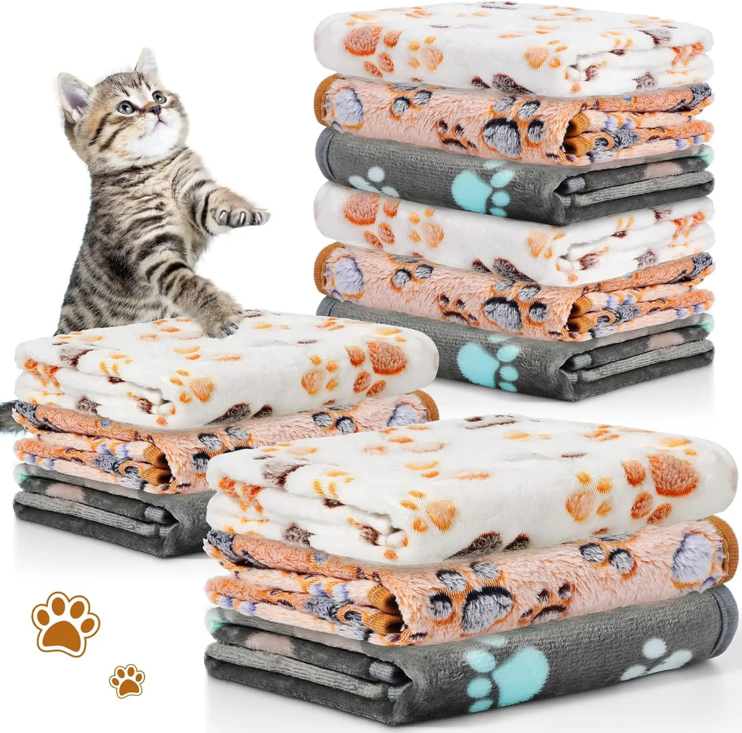12 Pcs Soft Fleece Pet Blankets 23x16 inch, Warm Flannel Throw for Dogs Cats, Paw Print Pattern, Dark Gray/White/Camel
12 Pcs Soft Fleece Pet Blankets 23x16 inch, Warm Flannel Throw for Dogs Cats, Paw Print Pattern, Dark Gray/White/Camel