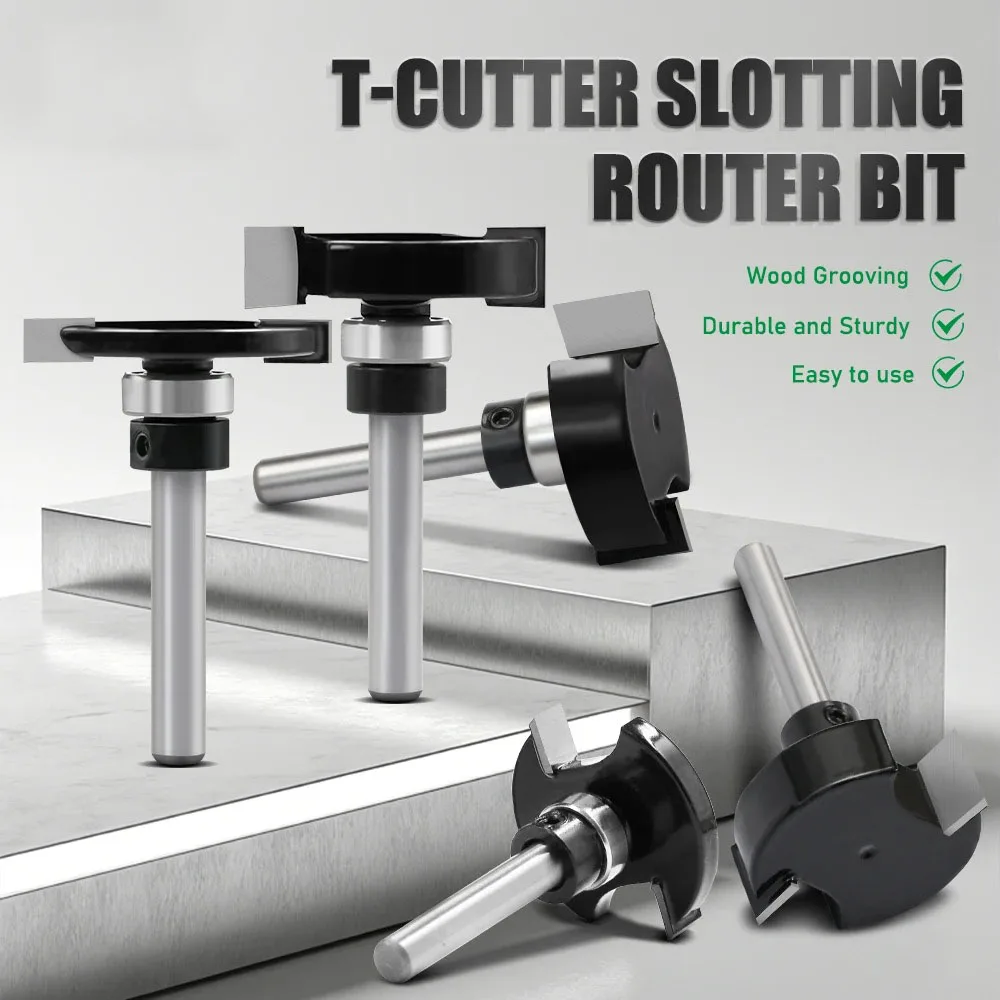 1PC 1/4" 6MM Shank Milling Cutter T-Slot Router Bit with Bearing-Double Edge Grooving Cutter Wood Slotting Edging Woodworking
1PC 1/4" 6MM Shank Milling Cutter T-Slot Router Bit with Bearing-Double Edge Grooving Cutter Wood Slotting Edging Woodworking