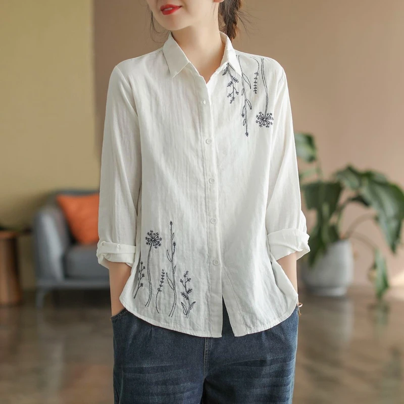 Women’s Spring 2026 Cotton Linen Blouse Long Sleeve Loose Fit Floral Embroidery Casual Minimalist Chic Top
Women’s Spring 2026 Cotton Linen Blouse Long Sleeve Loose Fit Floral Embroidery Casual Minimalist Chic Top