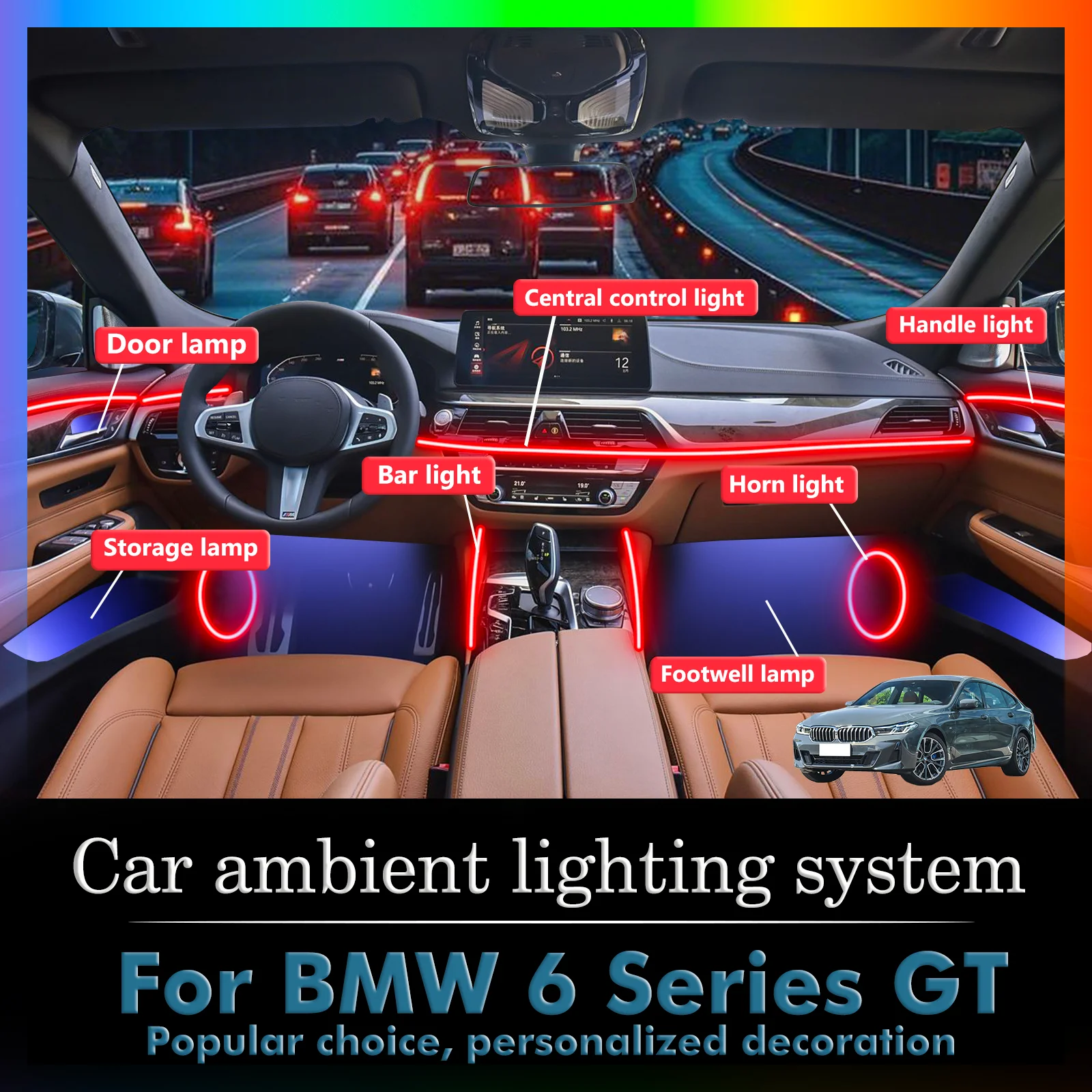 For BMW 6 Series GT Car Interior Decorative Ambient Light RGB 64-Color LED Smart Remote Control Energy Saving Efficient Kit
For BMW 6 Series GT Car Interior Decorative Ambient Light RGB 64-Color LED Smart Remote Control Energy Saving Efficient Kit