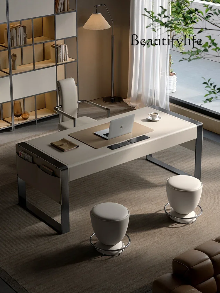 Italian minimalist desk adult home study computer office writing table saddle leather light luxury
Italian minimalist desk adult home study computer office writing table saddle leather light luxury