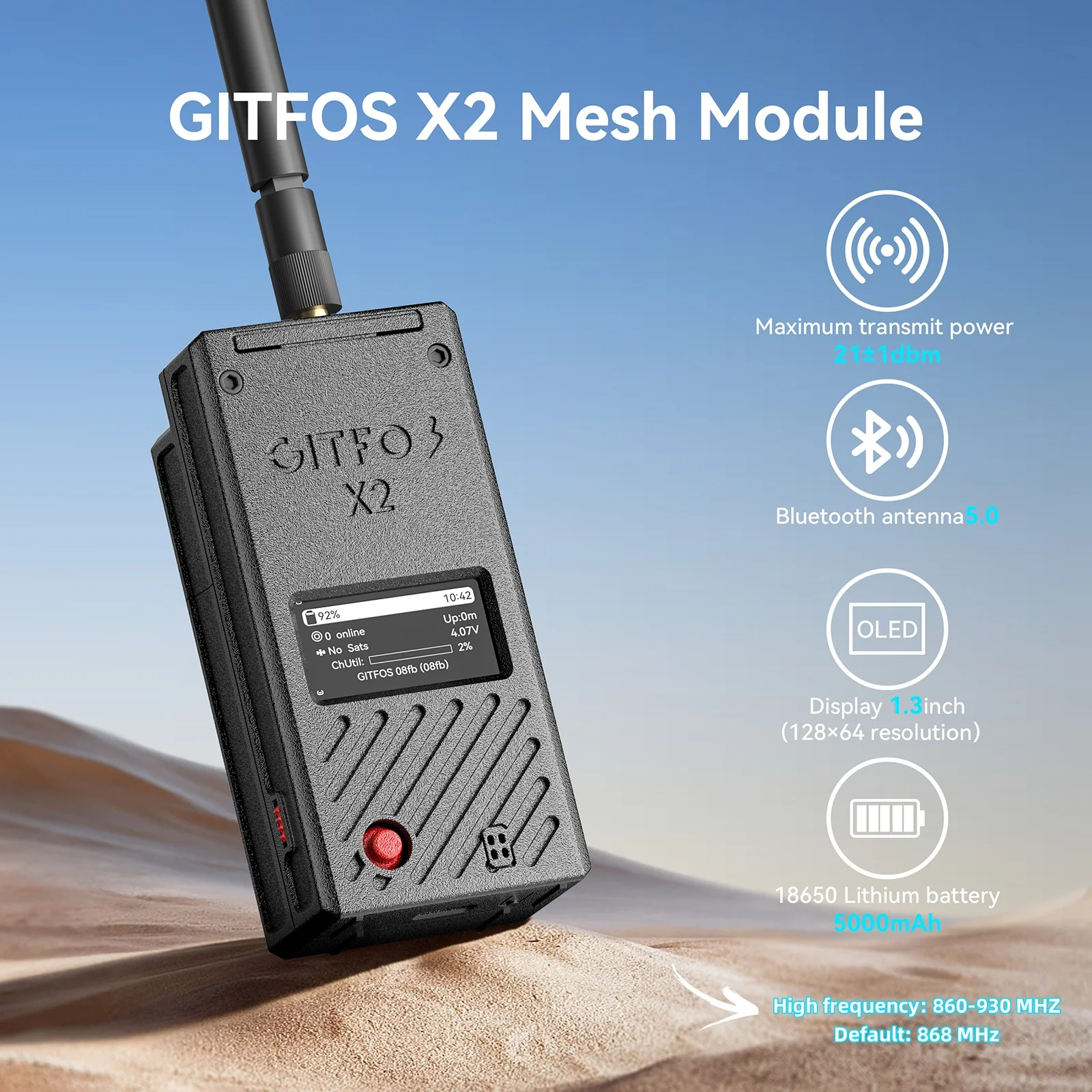 GITFOS X2 Meshtastic nRF52840,LORA SX1262,L76K GPS Antenna With 5000mAh Battery,BlueTooth 5.0,Battery Type-C Charger
GITFOS X2 Meshtastic nRF52840,LORA SX1262,L76K GPS Antenna With 5000mAh Battery,BlueTooth 5.0,Battery Type-C Charger