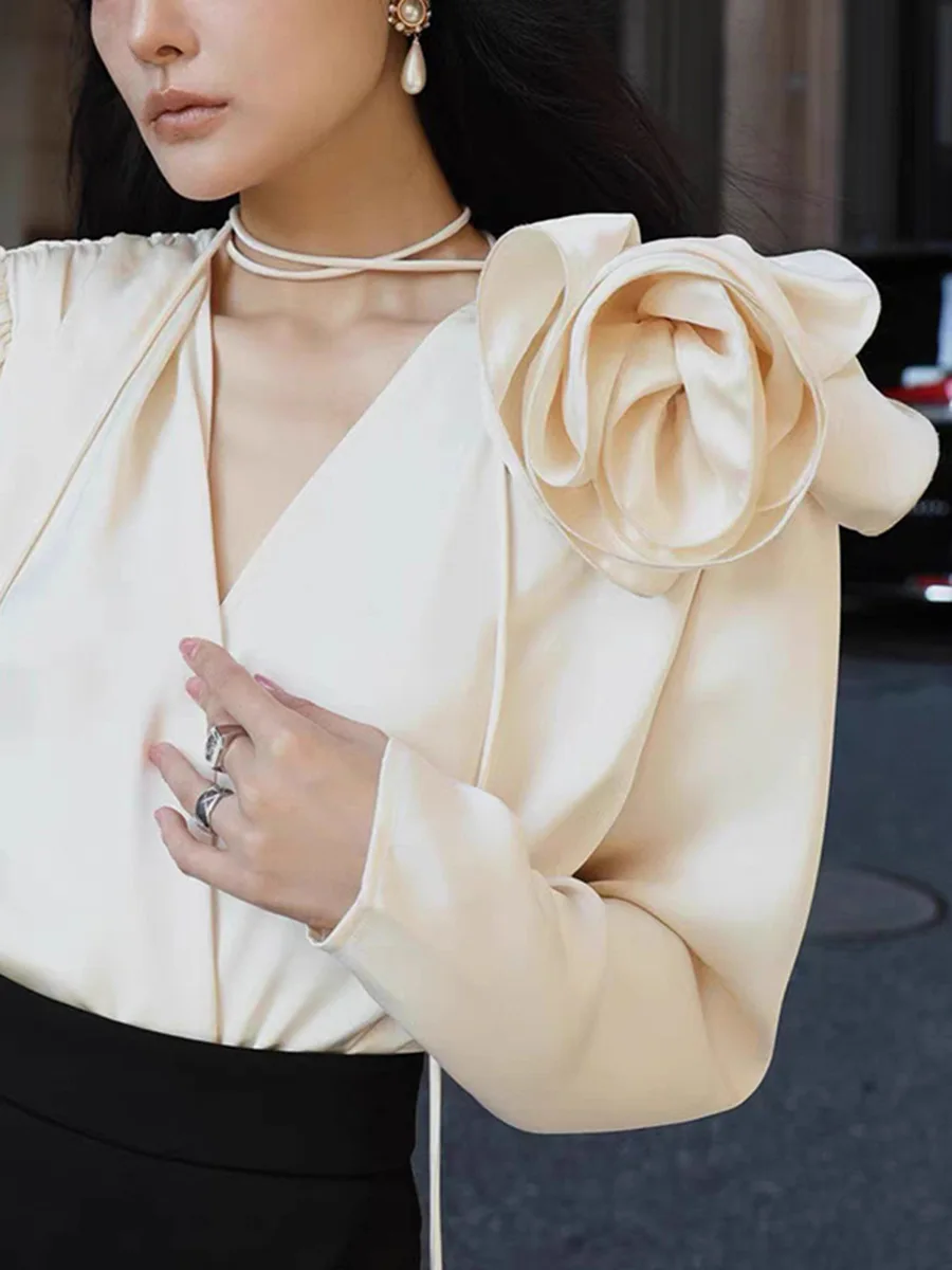 Spring Women Shirt 1 Piece Blazer 3D Flower Formal Office Lady Work Wear Wrap Neck Tie Full Sleeves Loose Style Top
Spring Women Shirt 1 Piece Blazer 3D Flower Formal Office Lady Work Wear Wrap Neck Tie Full Sleeves Loose Style Top