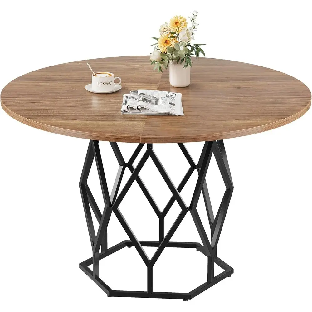 47 Round Dining Table for 4-6, Metal Base, Suitable for Kitchen & Living Room, Brown
47 Round Dining Table for 4-6, Metal Base, Suitable for Kitchen & Living Room, Brown