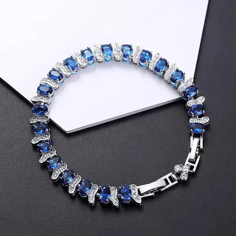 Foydjew Luxury High-quality Imitation Sapphire Blue Cubic Zirconia Bracelets For Women Fashion Silver Color Tennis Bracelet