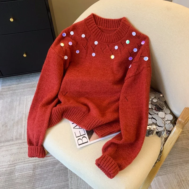 Women's Red Sequined Round Neck Long Sleeved Sweater Y2K French High Street Elegant Aesthetic Retro Top Sweater Clothing 2025
Women's Red Sequined Round Neck Long Sleeved Sweater Y2K French High Street Elegant Aesthetic Retro Top Sweater Clothing 2025