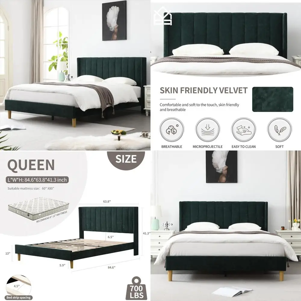 Modern Geometric Velvet Upholstered Platform Bed Frame - Queen Size with Double-Wing Headboard and Easy Assembly
Modern Geometric Velvet Upholstered Platform Bed Frame - Queen Size with Double-Wing Headboard and Easy Assembly