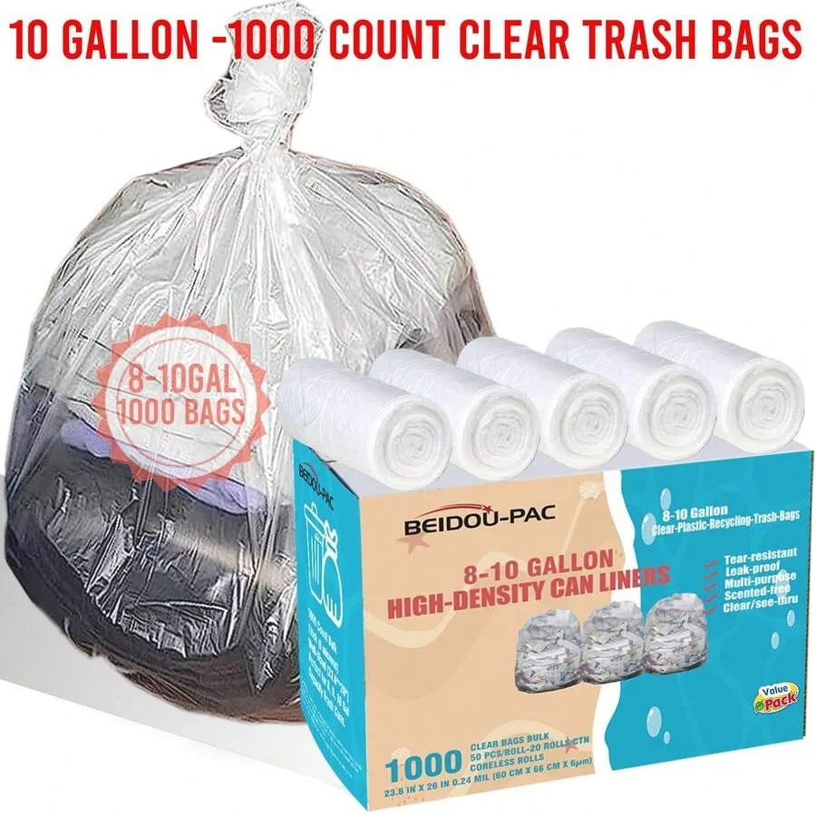 1000 Pcs 8-10 Gallon Trash Bags, Clear Plastic Bags, Multi-Purpose Garbage Bags Can Liners For Business Home Kitchen Commercial
1000 Pcs 8-10 Gallon Trash Bags, Clear Plastic Bags, Multi-Purpose Garbage Bags Can Liners For Business Home Kitchen Commercial