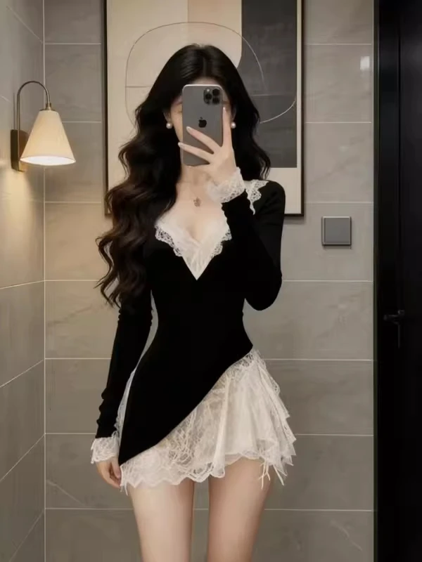 Ele Bla Lace V-Ne Long Sve Dr Women's Spring Slimming ort Skirt High Waist Design Commute Sle Comfortable Fit
Ele Bla Lace V-Ne Long Sve Dr Women's Spring Slimming ort Skirt High Waist Design Commute Sle Comfortable Fit