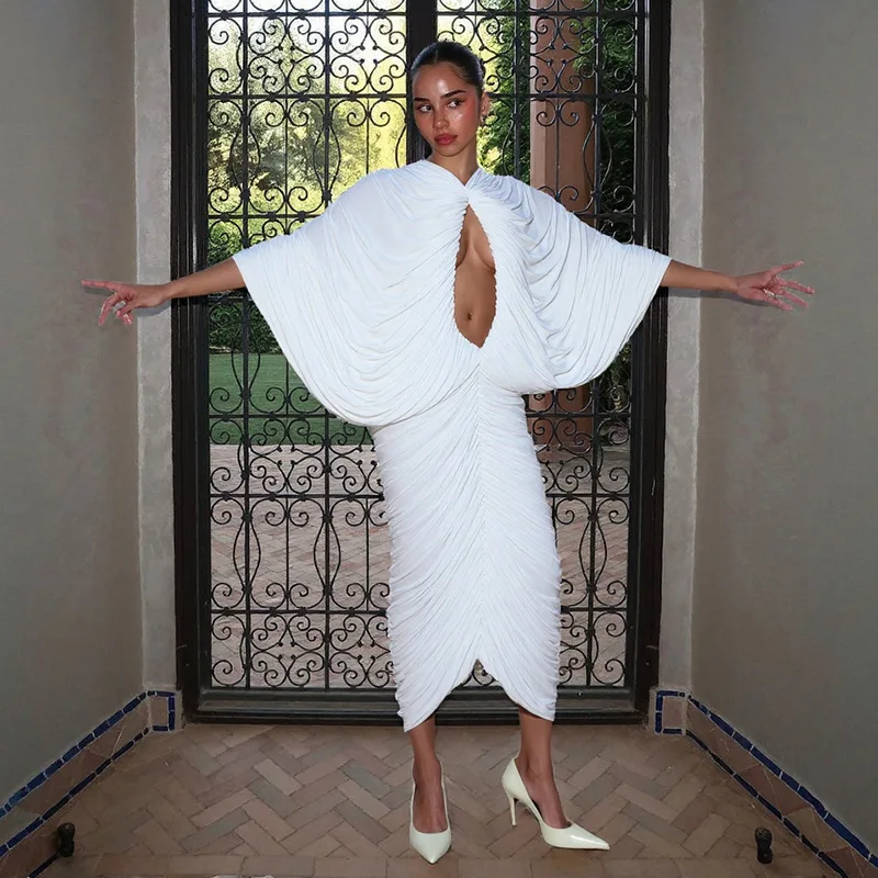 Hollow Out Ruched Bodycon Maxi Dress 2025 Autumn Sexy Backless Batwing Sleeve Slim Party Long Robe Women Elegant Evening Gown
Hollow Out Ruched Bodycon Maxi Dress 2025 Autumn Sexy Backless Batwing Sleeve Slim Party Long Robe Women Elegant Evening Gown