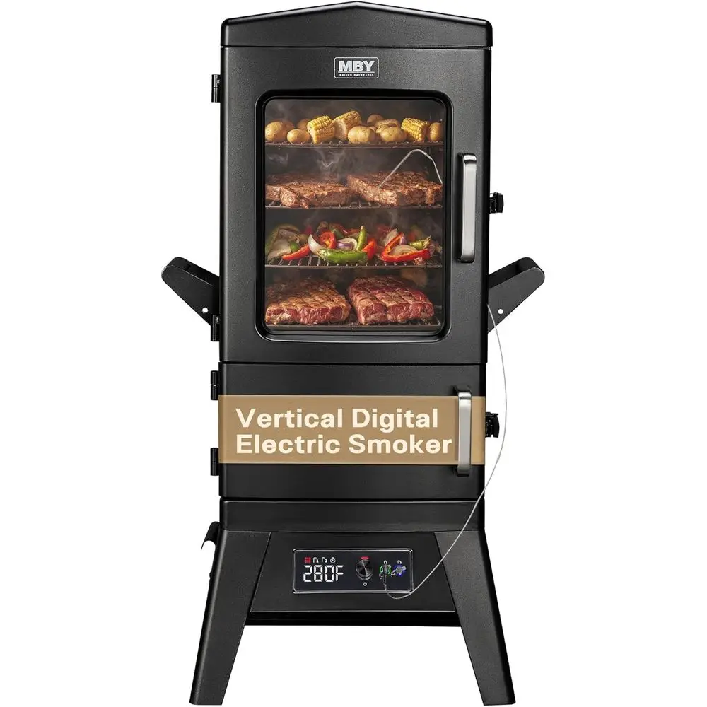 Electric Smoker with Cover and Meat Probe, 4-Tier Grilling, 633 Sq.in Space for BBQ, LED Temp Control
Electric Smoker with Cover and Meat Probe, 4-Tier Grilling, 633 Sq.in Space for BBQ, LED Temp Control