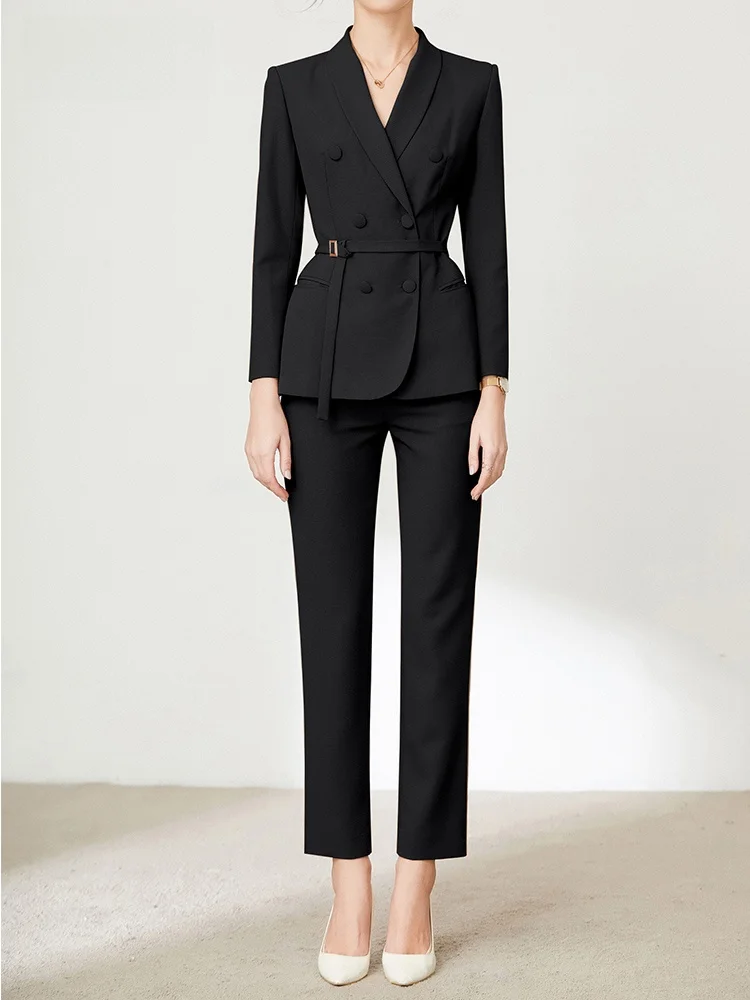Элегантный женский осенне-зимний костюм: профессиональная униформа для работы в золотых магазинах и отелях, комплект с длинными рукавами и брюками из полиэстера
Элегантный женский осенне-зимний костюм: профессиональная униформа для работы в золотых магазинах и отелях, комплект с длинными рукавами и брюками из полиэстера
