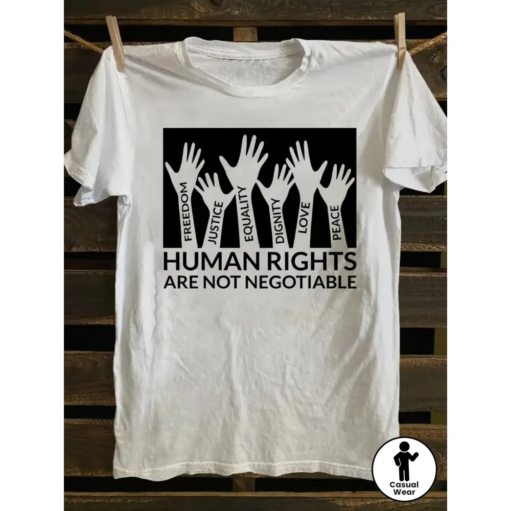 Human Rights Graphic T-Shirt, Casual Crew Neck Short Sleeve Tee, Breathable Cotton Fabric, Slight Stretch, Summer Fashion Top, Regular Fit, Summer Trendy T-Shirt
Human Rights Graphic T-Shirt, Casual Crew Neck Short Sleeve Tee, Breathable Cotton Fabric, Slight Stretch, Summer Fashion Top, Regular Fit, Summer Trendy T-Shirt