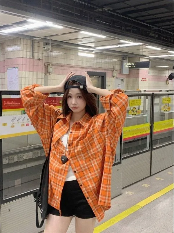 American Dopaamine Orange Plaid Shirt Unisex Couples Long Sleeve Loose Fit Regular Length Button up Neck Polyester Fabric
American Dopaamine Orange Plaid Shirt Unisex Couples Long Sleeve Loose Fit Regular Length Button up Neck Polyester Fabric