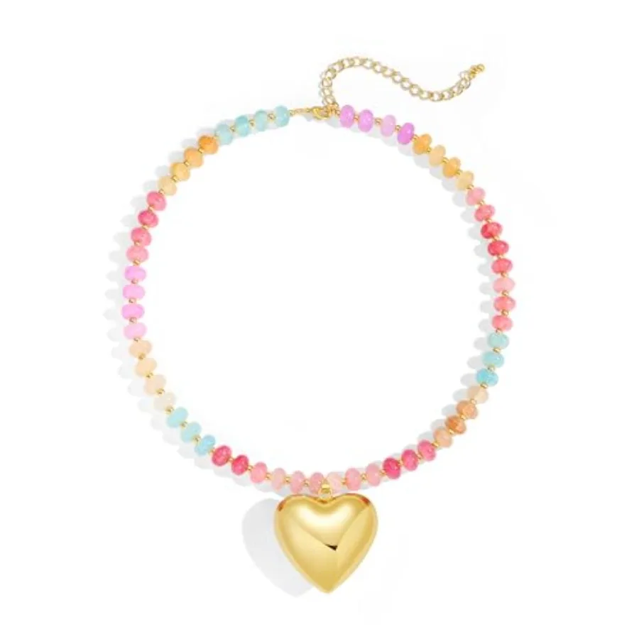 YUJIE Colorful Beaded Necklace for Women, Chunky Boho Choker with Large Gold Puffy Heart Pendant, Trendy Summer Beach Y2K State
YUJIE Colorful Beaded Necklace for Women, Chunky Boho Choker with Large Gold Puffy Heart Pendant, Trendy Summer Beach Y2K State
