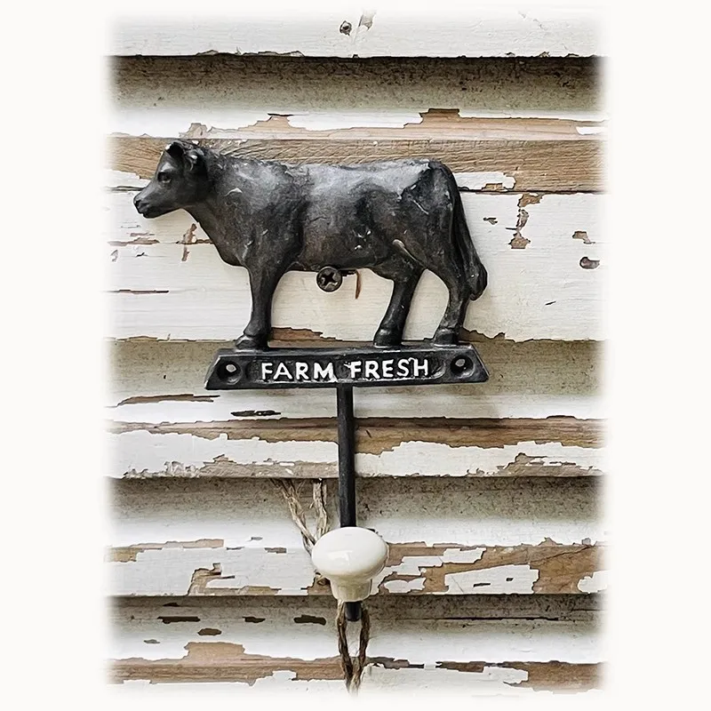 Farmhouse Wall Hook with Cow Design, Farm Fresh Metal Decor, 11W x 14H inches, Black and White
Farmhouse Wall Hook with Cow Design, Farm Fresh Metal Decor, 11W x 14H inches, Black and White