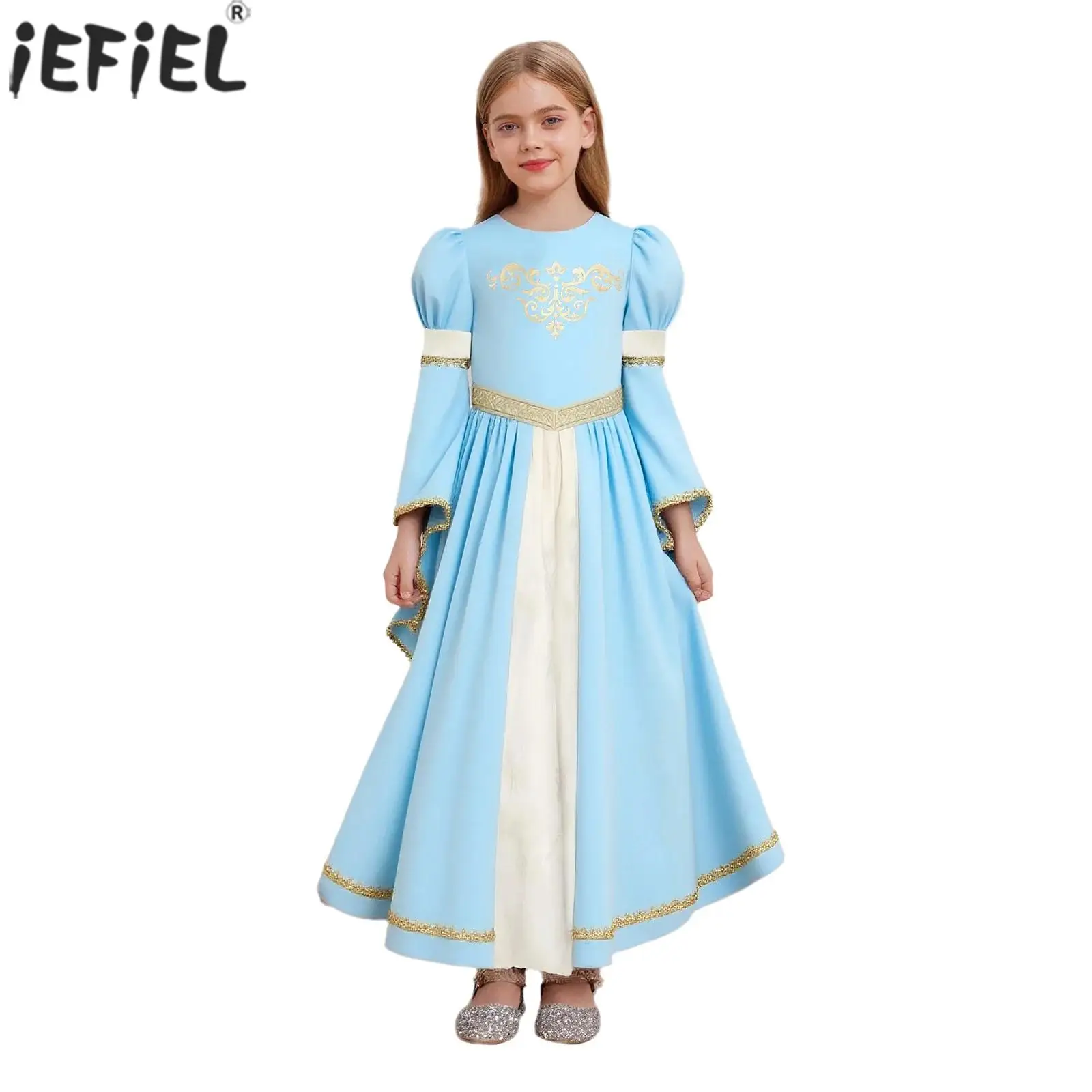Kid Girls Medieval Princess Costume Halloween Renaissance Victorian Theme Party Vintage Gown Bell Sleeve Gold Webbing Trim Dress
Kid Girls Medieval Princess Costume Halloween Renaissance Victorian Theme Party Vintage Gown Bell Sleeve Gold Webbing Trim Dress