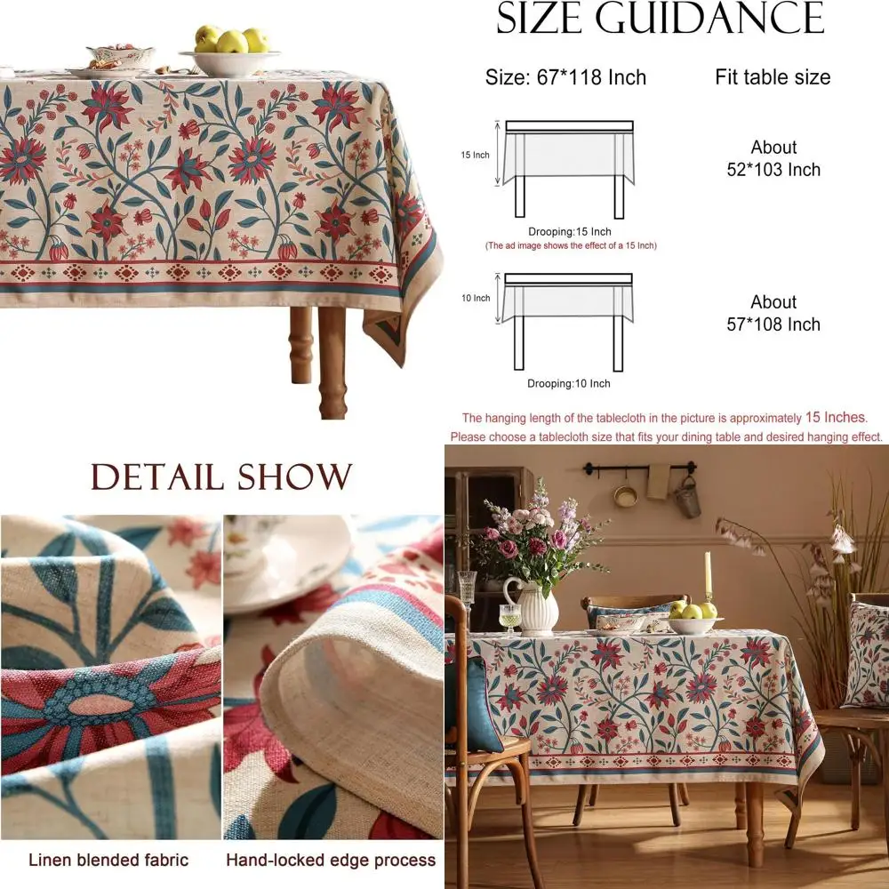 Vintage Floral Linen Rectangle Tablecloth, Wrinkle-Free William Morris Style, Extra Long for Kitchen and Dining, Perfect for Tha
Vintage Floral Linen Rectangle Tablecloth, Wrinkle-Free William Morris Style, Extra Long for Kitchen and Dining, Perfect for Tha