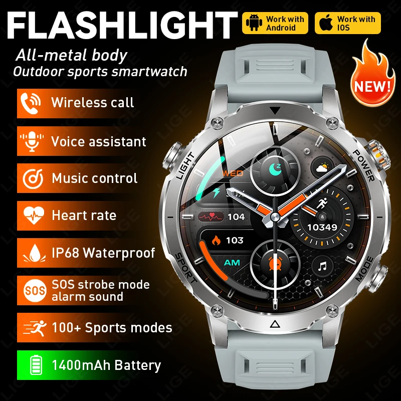 New LIGE Men Smart Watch Bluetooth Call 1400mAh Large Battery Sports Heart Rate 1.7" Military Outdoor Smartwatch For Android IOS
New LIGE Men Smart Watch Bluetooth Call 1400mAh Large Battery Sports Heart Rate 1.7" Military Outdoor Smartwatch For Android IOS