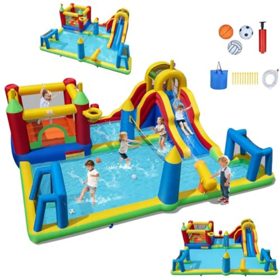 Inflatable Water Slide Park 9-in-1 Water Jump Castle with Bounce House Basketball Hoop Football Goals Volleyball Blow up Water
Inflatable Water Slide Park 9-in-1 Water Jump Castle with Bounce House Basketball Hoop Football Goals Volleyball Blow up Water