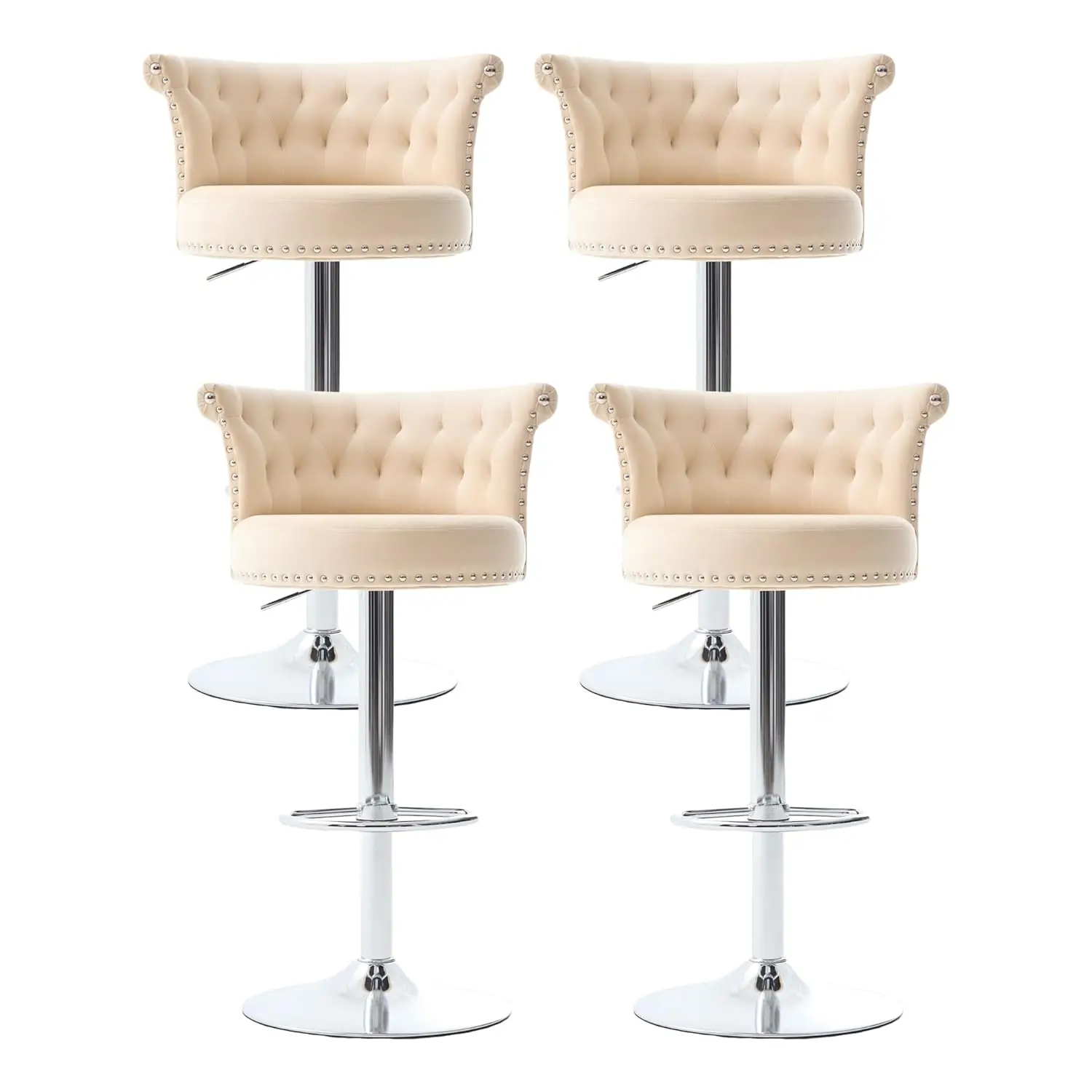 Velvet Adjustable Swivel Bar Stools 4 Tufted Backrest Silver Metal Legs Counter Height Kitchen Island,Customized
Velvet Adjustable Swivel Bar Stools 4 Tufted Backrest Silver Metal Legs Counter Height Kitchen Island,Customized
