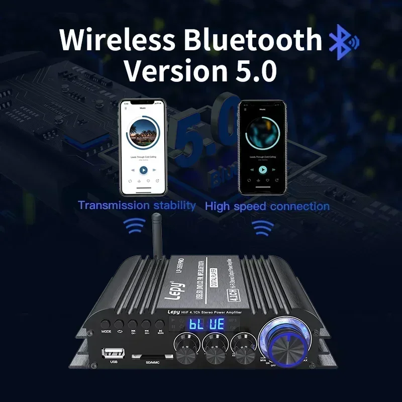 Coaxial Input Bluetooth 5.0 Power Amplifier High Power 4.1 Channel 58Wx4+Subwoofer Out USB SD FM Function
Coaxial Input Bluetooth 5.0 Power Amplifier High Power 4.1 Channel 58Wx4+Subwoofer Out USB SD FM Function