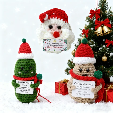 1pc positive energy crochet Christmas theme doll wool knitting Santa Claus Christmas cucumber Christmas potato.