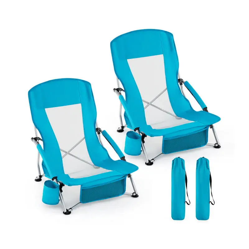 Folding Beach Chairs Set of 2 Portable Lightweight Low Seat Chairs with Padded Armrests-Blue
Folding Beach Chairs Set of 2 Portable Lightweight Low Seat Chairs with Padded Armrests-Blue