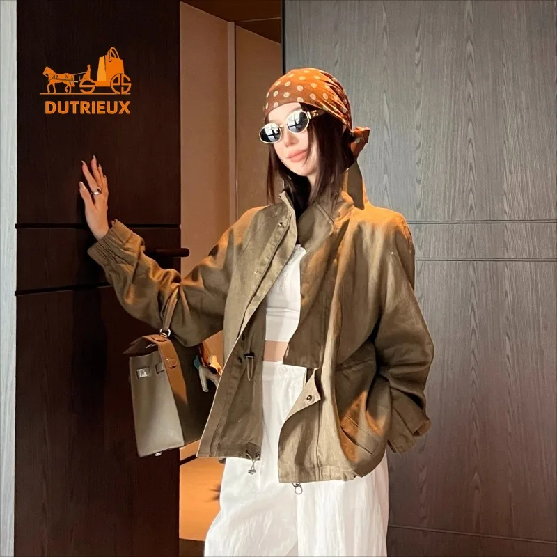 Autumn Stand-up Collar Drawstring Waist Women Coat,70% Cotton 30% Viscose,Dignified Noble Intellectual Gentle and Elegant Jacket
Autumn Stand-up Collar Drawstring Waist Women Coat,70% Cotton 30% Viscose,Dignified Noble Intellectual Gentle and Elegant Jacket