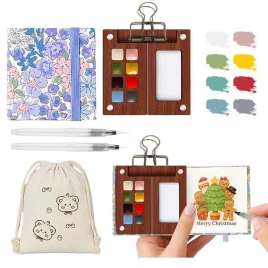 Mini Watercolor Paint Set Travel Watercolor Set with 8 Color Palette, 300g Sketchbook, Water Brushes, Clip and Storage Bag, Poc
Mini Watercolor Paint Set Travel Watercolor Set with 8 Color Palette, 300g Sketchbook, Water Brushes, Clip and Storage Bag, Poc
