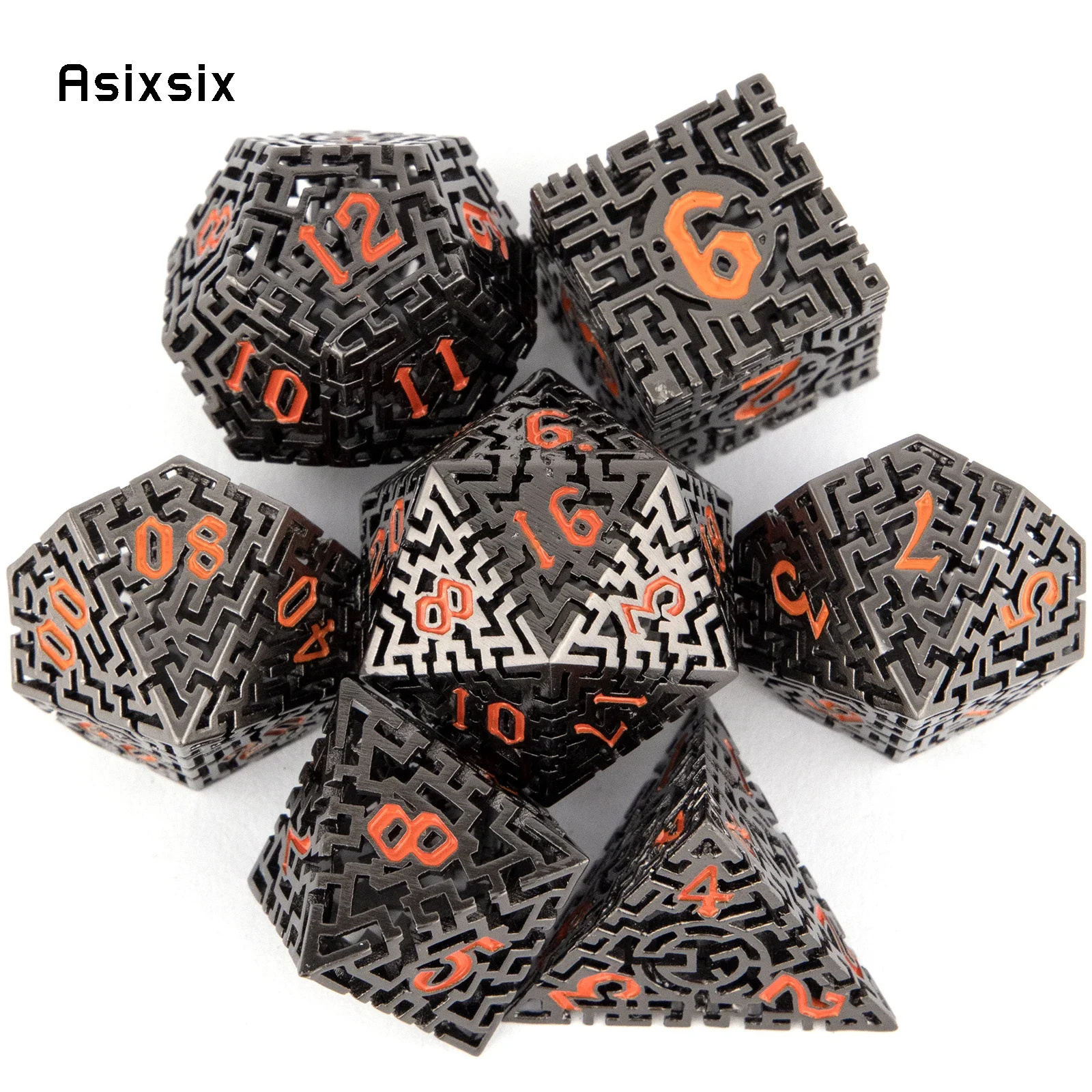 7 Pcs Black Red Metal Dice Maze Hollow Metal Polyhedral Dice Set Suitable for Role-Playing RPG Board Game Card Game
7 Pcs Black Red Metal Dice Maze Hollow Metal Polyhedral Dice Set Suitable for Role-Playing RPG Board Game Card Game