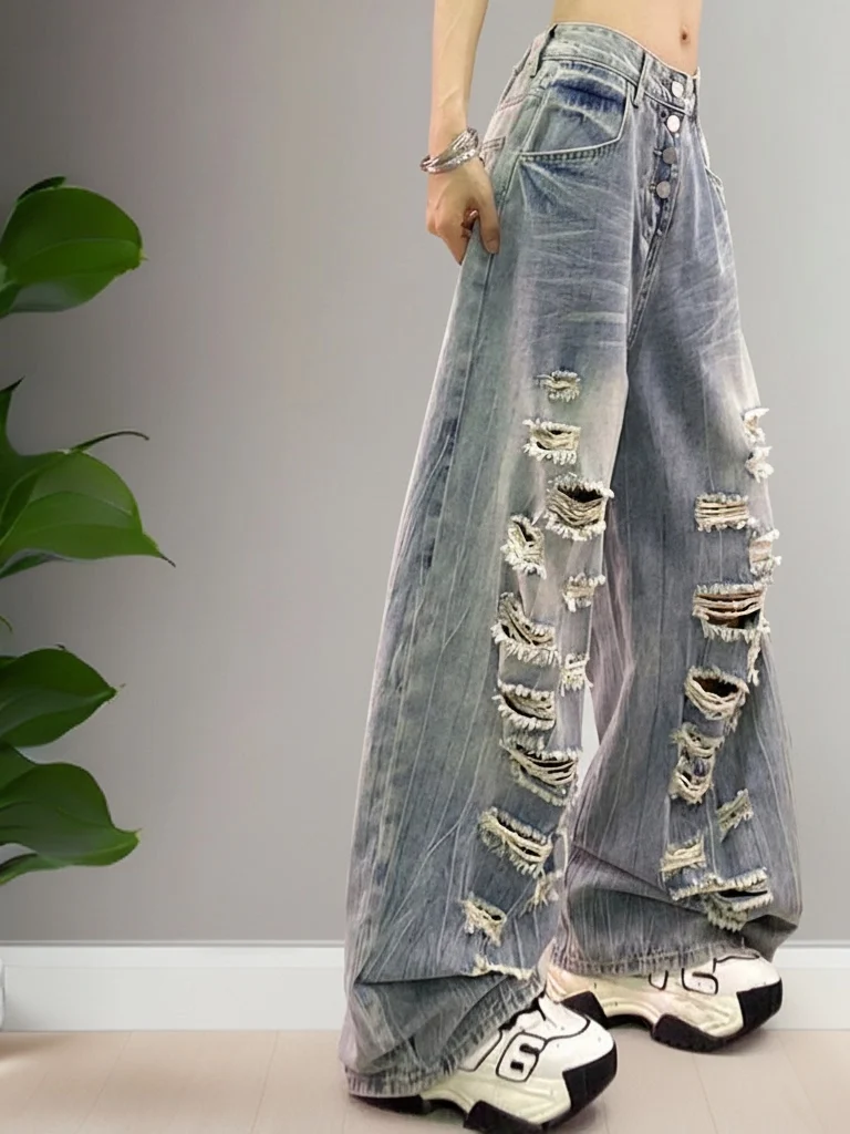 Retro Washed Denim Pants High Waist Wide Leg Casual Style with Pockets Breathable Summer New Women's Fashion Jeans
Retro Washed Denim Pants High Waist Wide Leg Casual Style with Pockets Breathable Summer New Women's Fashion Jeans