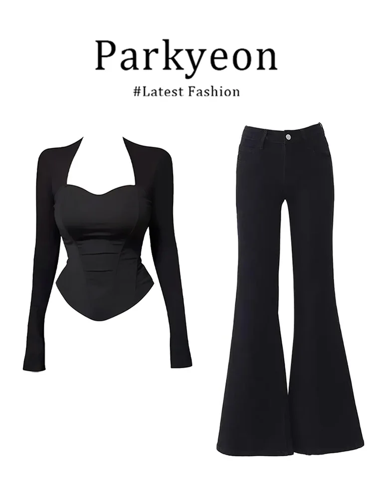 Parkyeon Women's Slim Fit Long Sleeve Base Shirt Top Micro Flare Pants Set Chic Autumn Winter Fashion Two Piece Suit
Parkyeon Women's Slim Fit Long Sleeve Base Shirt Top Micro Flare Pants Set Chic Autumn Winter Fashion Two Piece Suit
