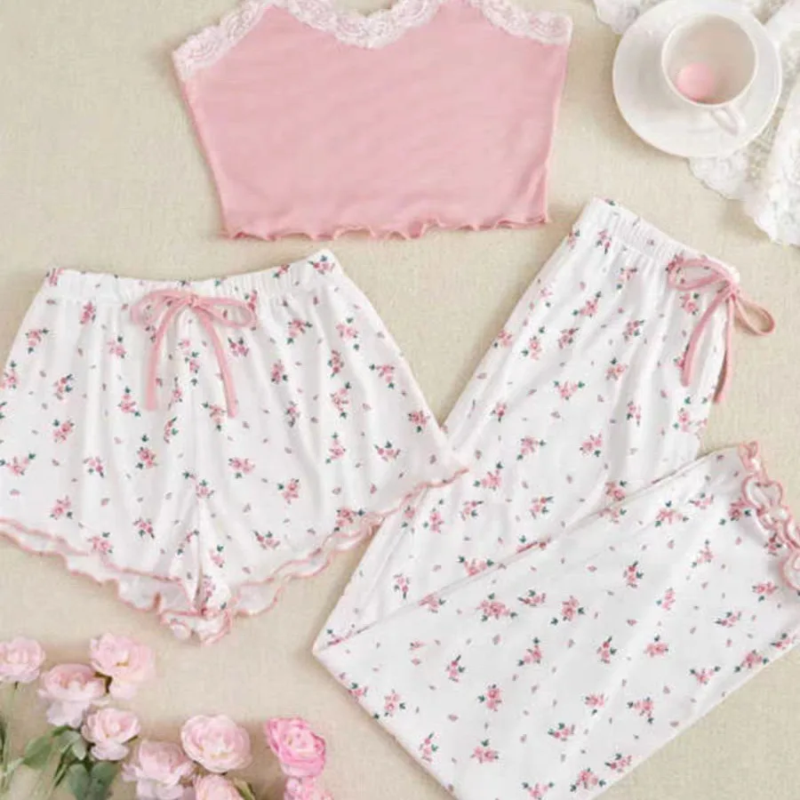 Summer outfits for women sexy floral pajamas women's suit summer thin suspender shorts trousers cute loungewear three-piece outer wear small fresh pants sets back to school
Summer outfits for women sexy floral pajamas women's suit summer thin suspender shorts trousers cute loungewear three-piece outer wear small fresh pants sets back to school
