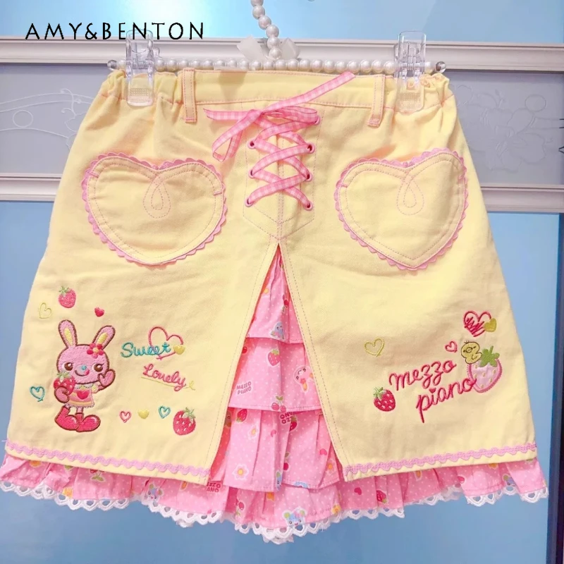 Original Women's Clothing Childlike Fun Cute Heavy Industry Mini Skirt Cartoon Embroidery Straps Sweet Cool Denim Skirts Ladies
Original Women's Clothing Childlike Fun Cute Heavy Industry Mini Skirt Cartoon Embroidery Straps Sweet Cool Denim Skirts Ladies