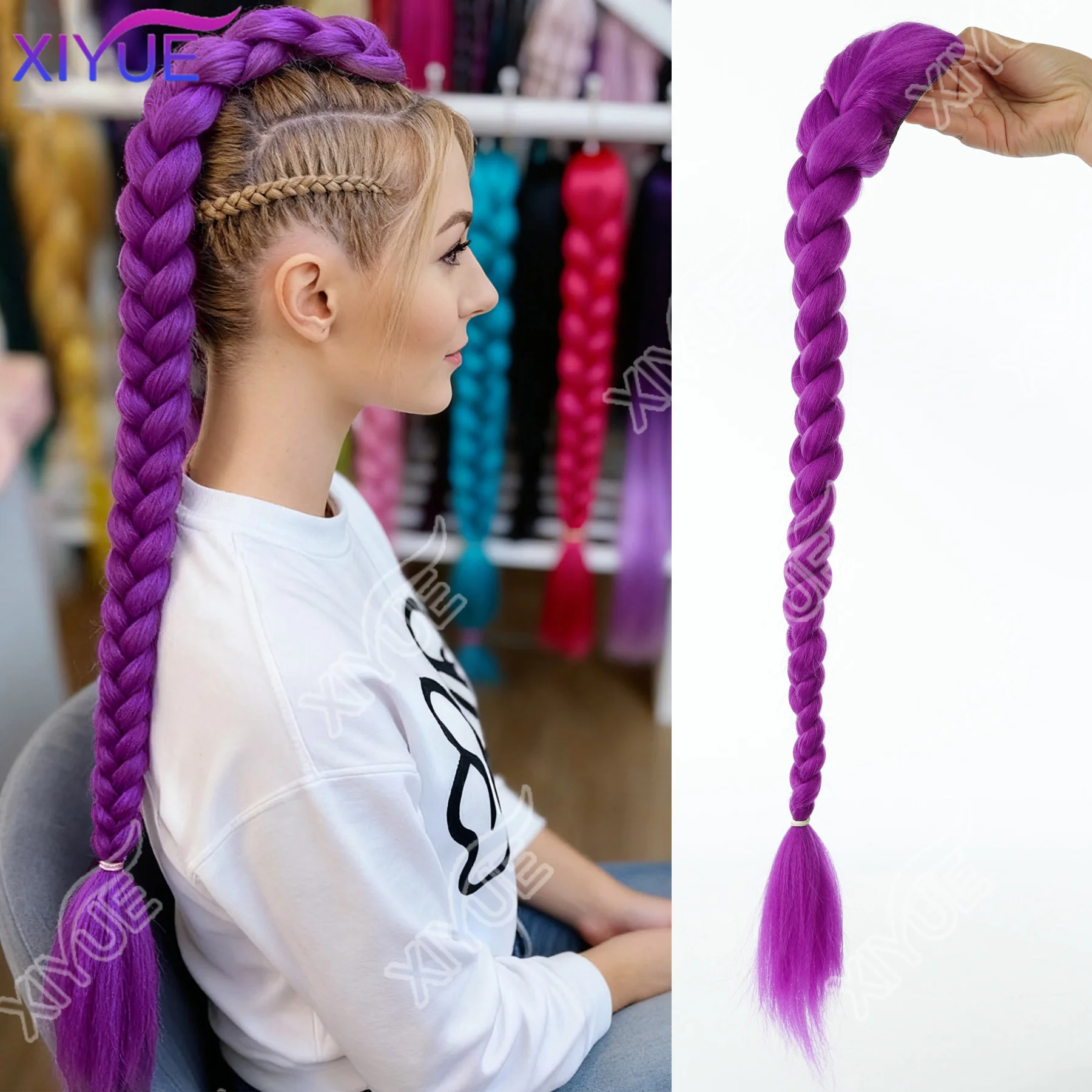 Synthetic Braided Purple Hair Ponytail Hairstyle 26inch Long Ponytail with Clips for Kids Girls Halloween Christmas
Synthetic Braided Purple Hair Ponytail Hairstyle 26inch Long Ponytail with Clips for Kids Girls Halloween Christmas