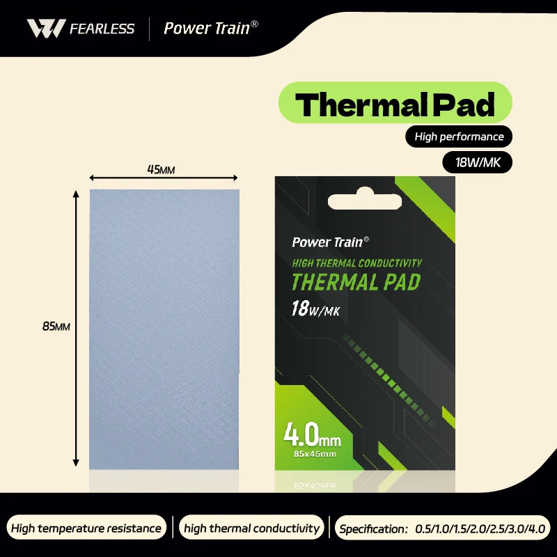 Power train Thermal Pad 18W/Mk 85×45MM High Quality Cooling Thermal Pad GPU CPU pad high thermal conductivity
Power train Thermal Pad 18W/Mk 85×45MM High Quality Cooling Thermal Pad GPU CPU pad high thermal conductivity