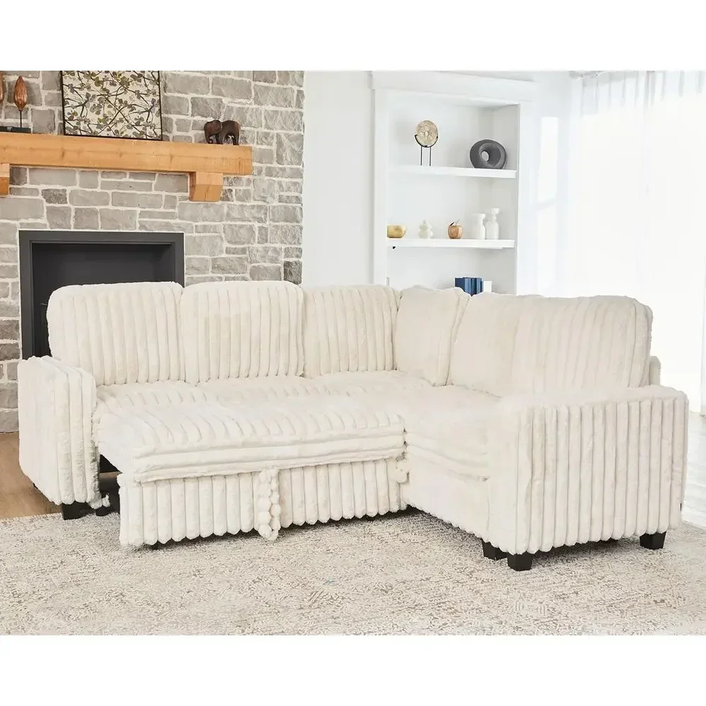 Convertible Corduroy Sectional Sofa with Pull-Out Bed for Small Living Rooms in Beige
Convertible Corduroy Sectional Sofa with Pull-Out Bed for Small Living Rooms in Beige
