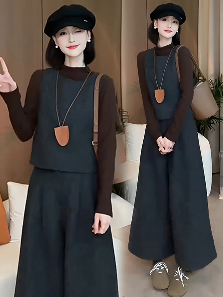 Elegant Woolen Vest Set Women's Slim Fit Base Shirt Nine-Piece Wide Leg Pants Three-Piece Trendy Autumn Winter Fashion Set
Elegant Woolen Vest Set Women's Slim Fit Base Shirt Nine-Piece Wide Leg Pants Three-Piece Trendy Autumn Winter Fashion Set